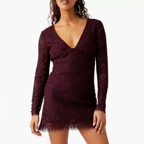 Free People | Dresses | Free People Burgundy Lace Midi Dress | Poshmark